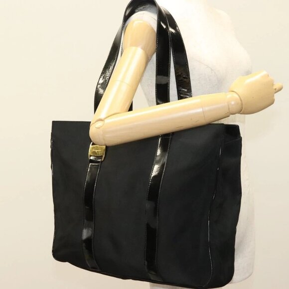 Salvatore Ferragamo Vala Tote Bag Nylon Black Gold Auth gh381 - Picture 13 of 15